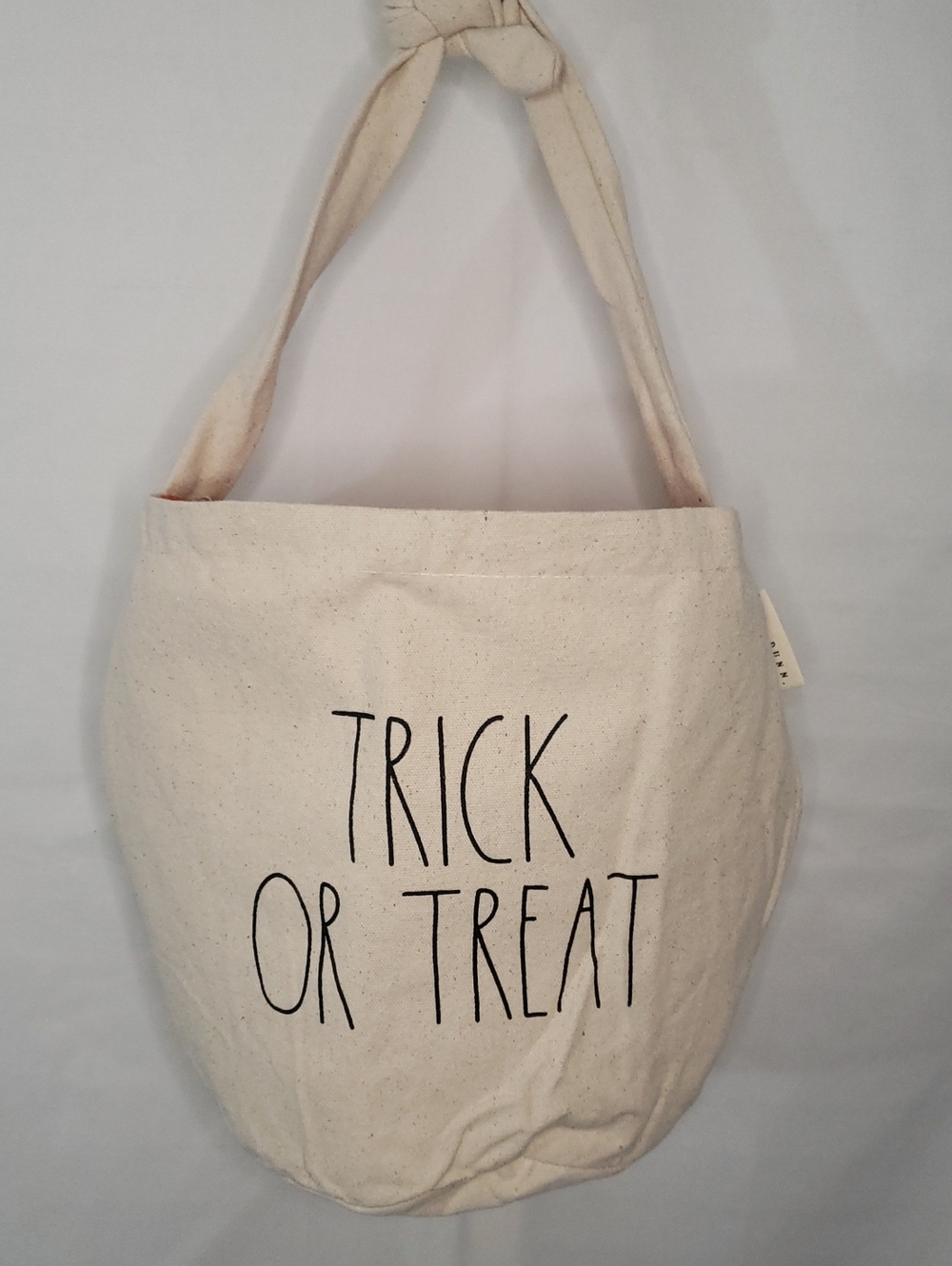 Rae Dunn NWOT Cotton Canvas "TRICK OR TREAT" Tie Handle Lined Bag